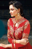 Candy Red Georgette Trail Cut Anarkali Suit With Cigarette Pant