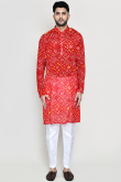 Red Georgette Bandhej Printed Men's Kurta Pajama