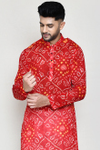 Red Georgette Bandhej Printed Men's Kurta Pajama