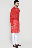 Red Georgette Bandhej Printed Men's Kurta Pajama