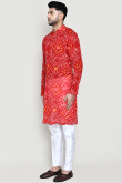 Red Georgette Bandhej Printed Men's Kurta Pajama