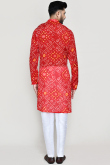 Red Georgette Bandhej Printed Men's Kurta Pajama
