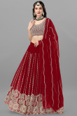 Red Georgette Floor Length Embroidered Lehenga