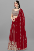 Red Georgette Floor Length Embroidered Lehenga