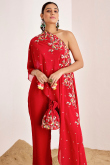 Red Georgette Indo-Western Trouser Suit with Sequins Work for Party