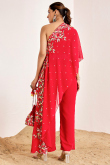 Red Georgette Indo-Western Trouser Suit with Sequins Work for Party