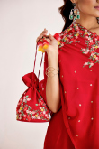 Red Georgette Indo-Western Trouser Suit with Sequins Work for Party