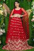 Red Georgette Lehenga with Zari Work for Party