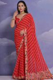 Red Georgette Printed Leheriya Saree
