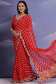 Red Georgette Printed Leheriya Saree