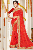 Georgette Red Party Wear Saree with Lace embroidery