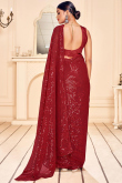 Red Georgette Sequins Party Wear Saree