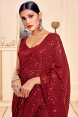 Red Georgette Sequins Party Wear Saree