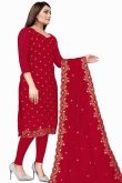Red Georgette Straight Cut Churidar Suit