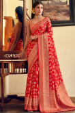 Red Georgette Weaved Saree for Diwali 