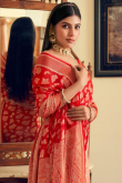 Red Georgette Weaved Saree for Diwali 