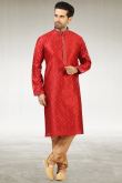 Red Jacquard Wedding Kurta With Churidar
