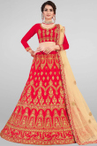 Red Lehenga In Satin Fabric With Resham Work