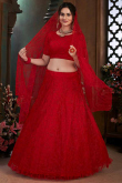 Red Net Embroidered Indian Wedding Lehenga