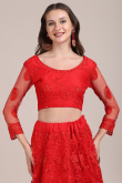 Red Sangeet Thread Embroidered Lehenga in Net