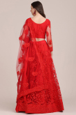 Red Sangeet Thread Embroidered Lehenga in Net