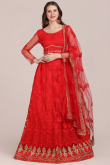 Lehenga in Red Net for Sangeet with Zari embroidery