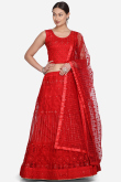 Net Red Resham Embroidered Wedding Wear Lehenga