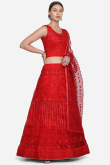Net Red Resham Embroidered Wedding Wear Lehenga