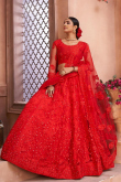 Lehenga for Wedding Wear in Net Red with Beads embroidery