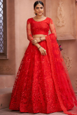 Lehenga for Wedding Wear in Net Red with Beads embroidery