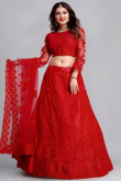 Red Traditional Net Lehenga for Party 