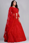 Red Traditional Net Lehenga for Party 