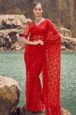 Red Net Embroidered Light Weight Saree