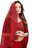 Party Wear Thread Embroidered Saree in Net Red