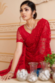 Party Wear Beads Embroidered Saree in Net Red