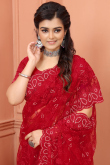 Red Woven Net Saree for Wedding 