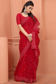Red Woven Net Saree for Wedding 