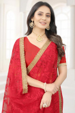 Red Net Saree for Party Wear with Thread embroidery