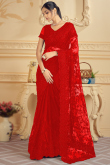 Woven Saree in Net Red for Wedding 