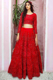 Red Net Embroidered Wedding Lehenga