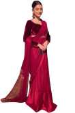Red Net Plain Party Wear Saree