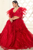 Red Net Resham Embroidered Indo-Western Lehenga