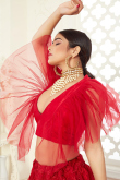Red Net Resham Embroidered Indo-Western Lehenga