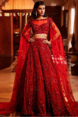 Red Net Sequins Embroidered Party Wear Lehenga