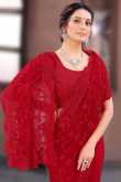 Red Net Wedding Wear Embroidered Saree