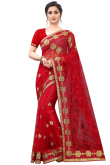 Red Net Wedding Wear Saree With Net Blouse