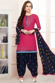 Red Cotton Embroidered Patiala Suits