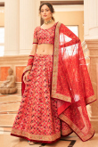 Red Printed Art Silk Lehenga Choli With Embroidered 