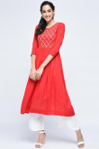 Red Rayon Kurti With Palazzo Pant