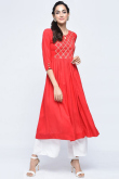 Red Rayon Kurti With Palazzo Pant
